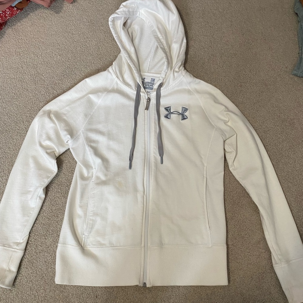WHITE ZIP UP SWEATSHIRT UNDER ARMOUR SMALL